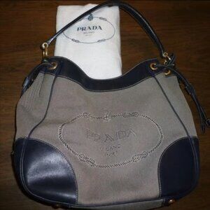 Prada Blue Jacquard Leather Hobo Handbag Shoulder Bag Purse